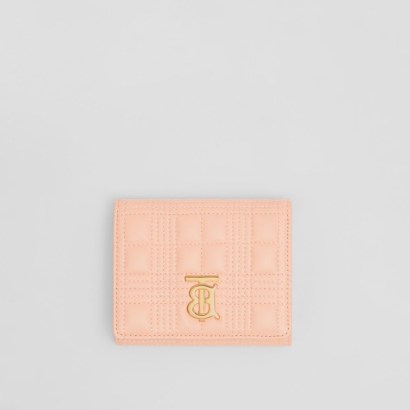 BURBERRY Small Quilted Lambskin Lola Folding Wallet in Peach Pink ~ women’s luxe wallets ~ womens designer leather accessories - flipped