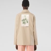 BURBERRY Botanical Sketch Cotton Tropical Gabardine Jacket in Soft Fawn ~ women’s neutral designer jackets ~ outerwear with floral detail