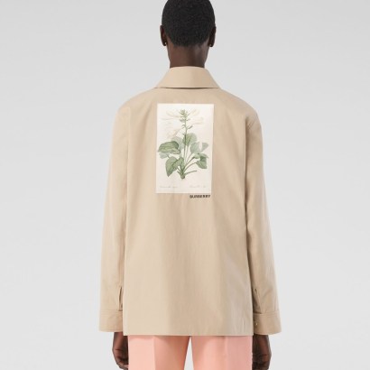 BURBERRY Botanical Sketch Cotton Tropical Gabardine Jacket in Soft Fawn ~ women’s neutral designer jackets ~ outerwear with floral detail