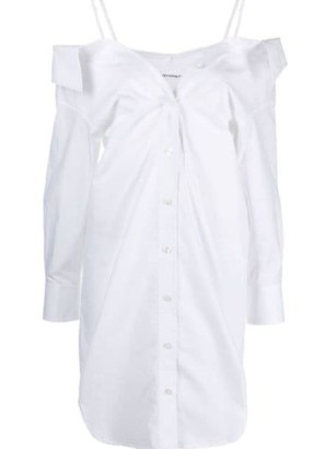 Alexander Wang cold-shoulder shirtdress – white cotton spaghetti strap bardot dresses – off the shoulder with skinny straps – womens designer fashion – farfetch