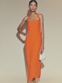 Reformation Alli Silk Dress in Citrus / chic orange halterneck dresses