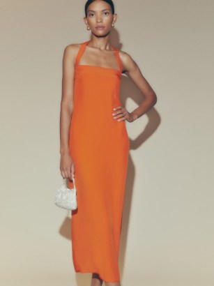 Reformation Alli Silk Dress in Citrus / chic orange halterneck dresses - flipped