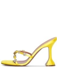 Amina Muaddi Lily 95mm crystal-embellished mules in canary yellow / floral square toe mule sandals / martini style heels