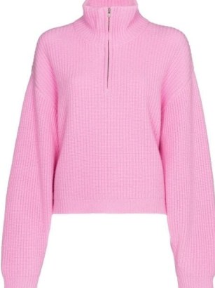 arch4 Millie zip-front knitted jumper in pink cashmere ~ women’s slouchy drop shoulder jumpers ~ FARFETCH womens knitwear - flipped