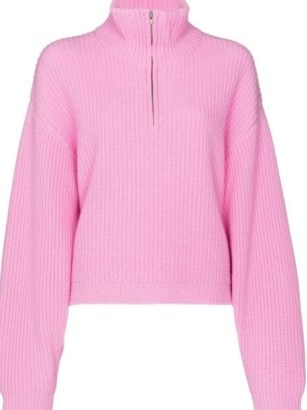 arch4 Millie zip-front knitted jumper in pink cashmere ~ women’s slouchy drop shoulder jumpers ~ FARFETCH womens knitwear