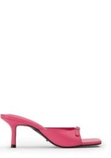 TONT BIANCO Asar Acid Pink 6.5cm Heels – square toe mini buckle detail mules – on-trend leather mule sandals - flipped
