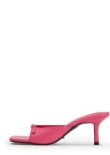 TONT BIANCO Asar Acid Pink 6.5cm Heels – square toe mini buckle detail mules – on-trend leather mule sandals