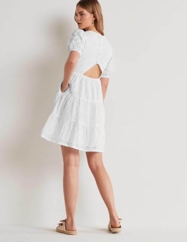 Boden Back Detail Broderie Dress White – cut out summer dresses - flipped