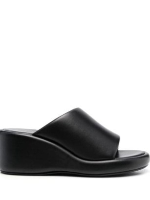 Balenciaga logo-print wedge sandals in jet black | women’s wedged mules | womens designer wedges | farfetch - flipped