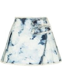 Balmain bleached denim miniskirt in light blue/white | frayed knife pleat mini skirts | FARFETCH | women’s designer fashion