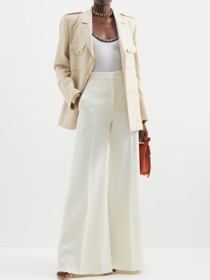 CHLOÉ High-rise wool-blend flared trousers in beige ~ chic wide flowing flares ~ women’s stylish designer fashion ~ MATCHESFASHION - flipped