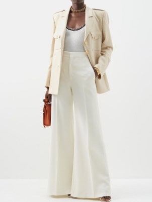 CHLOÉ High-rise wool-blend flared trousers in beige ~ chic wide flowing flares ~ women’s stylish designer fashion ~ MATCHESFASHION