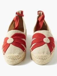 CASTAÑER Kalma flower canvas and jute espadrilles in beige / floral motif ankle tie espadrille sandals / women’s summer shoes / MATCHESFASHION