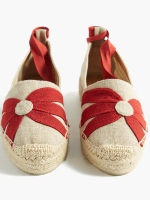 CASTAÑER Kalma flower canvas and jute espadrilles in beige / floral motif ankle tie espadrille sandals / women’s summer shoes / MATCHESFASHION - flipped