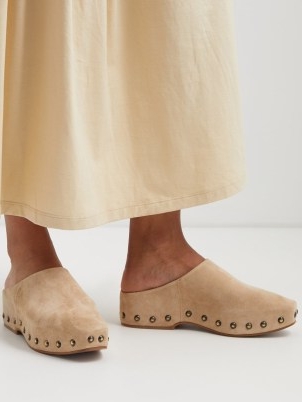 CLERGERIE Max suede mule clogs in beige ~ luxe studded clog style mules ~ MATCHESFASHION