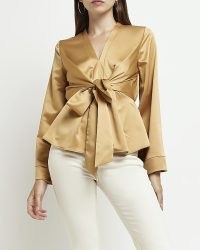 RIVER ISLAND BEIGE SATIN TIE FRONT BLOUSE ~ luxe style blouses