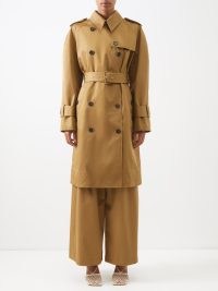 KHAITE Spellman cotton-twill trench coat in dark beige ~ women’s luxury belted coats ~ womens classic style outerwear ~ MATCHESFASHION
