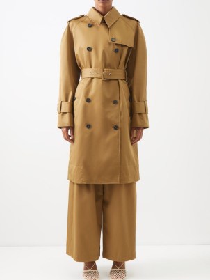 KHAITE Spellman cotton-twill trench coat in dark beige ~ women’s luxury belted coats ~ womens classic style outerwear ~ MATCHESFASHION