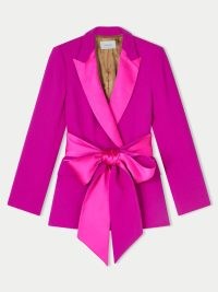 JIGSAW Belted Tuxedo Jacket in Pink ~ women’s luxe tie waist evening jackets ~ women’s occasion clothes with statement belts ~ tonal colour block event fashion
