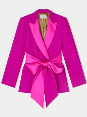 JIGSAW Belted Tuxedo Jacket in Pink ~ women’s luxe tie waist evening jackets ~ women’s occasion clothes with statement belts ~ tonal colour block event fashion