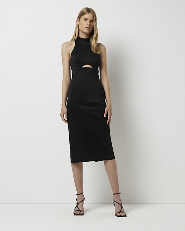 RIVER ISLAND BLACK CUT OUT MIDI DRESS – sleeveless LBD – front and back cutout evening dresses - flipped