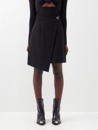 ALEXANDER MCQUEEN Hook-clasp wool-crepe wrap skirt in black ~ women’s chic asymmetric skirts ~ womens designer clothes ~ MATCHESFASHION ~ asymmetrical fashion