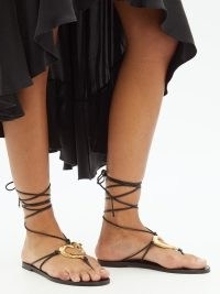 SAINT LAURENT Love ankle-tie leather sandals in black / strappy heart detail summer flats