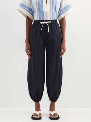 VIKA 2.0 Organic cotton drawstring trousers in black ~ women’s voluminous sportswear inspired crop leg pants ~ drawstring waist ~ cuffed hems ~ MATCHESFASHION - flipped