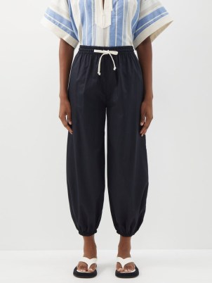 VIKA 2.0 Organic cotton drawstring trousers in black ~ women’s voluminous sportswear inspired crop leg pants ~ drawstring waist ~ cuffed hems ~ MATCHESFASHION