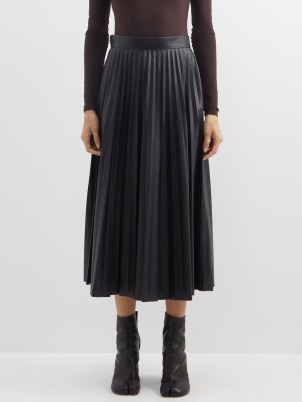 MM6 MAISON MARGIELA Pleated faux-leather midi skirt in black – women’s knife pleat skirts – designer clothes MATCHESFASHION - flipped