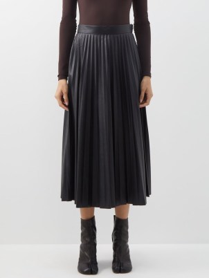 MM6 MAISON MARGIELA Pleated faux-leather midi skirt in black – women’s knife pleat skirts – designer clothes MATCHESFASHION