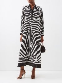 DOLCE & GABBANA Zebra-print crepe de Chine maxi shirt dress ~ monochrome stripes ~ designer animal print dresses ~ MATCHESFASHION