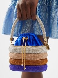 ROSANTICA Holli Favilla crystal-embellished handbag in blue ~ luxe colour block occasion bags covered in crystals ~ evening colourblock handbags ~ ombre design ~ satin lined ~ women’s luxury party accessories ~ MATCHESFASHION