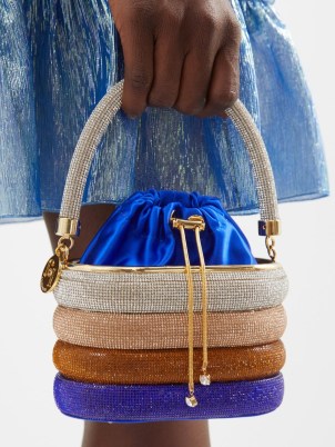 ROSANTICA Holli Favilla crystal-embellished handbag in blue ~ luxe colour block occasion bags covered in crystals ~ evening colourblock handbags ~ ombre design ~ satin lined ~ women’s luxury party accessories ~ MATCHESFASHION - flipped