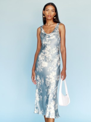Reformation Bryn Silk Dress in Aliso / silky sleeveless lightweight cowl neck midi dresses / feminine floral print fashion
