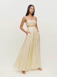 Reformation Carlow Two Piece in Buttercream – luxe fashion sets – strappy crop top and maxi skirt co-ord