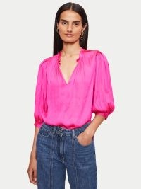 JIGSAW Cicelly Satin Drape Top in Pink ~ bright fluid fabric pop over tops