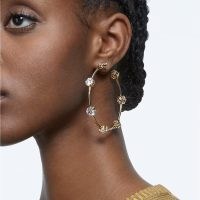 SWAROVSKI Constella hoop earrings Round cut, White, Shiny gold-tone plated ~ large crystal embellished hoops