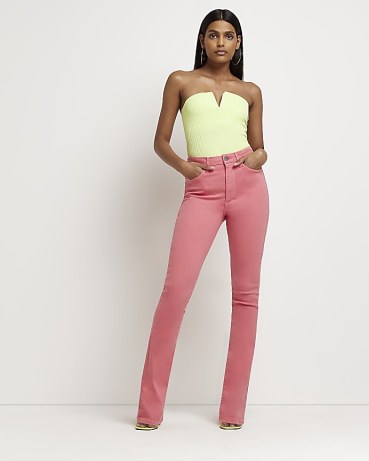 RIVER ISLAND CORAL HIGH RISE FLARE JEANS | womens denim flares