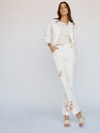 Reformation Cynthia High Rise Straight Jeans in Floral Embroidery | women’s white denim fashion