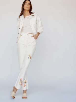 Reformation Cynthia High Rise Straight Jeans in Floral Embroidery | women’s white denim fashion - flipped