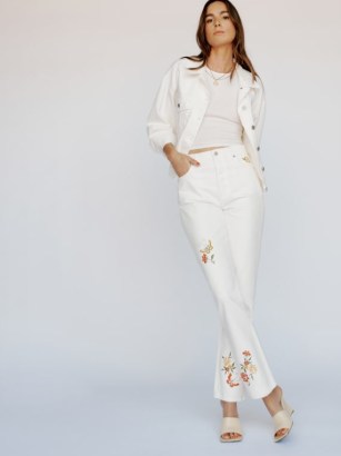Reformation Cynthia High Rise Straight Jeans in Floral Embroidery | women’s white denim fashion
