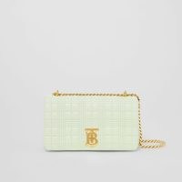 BURBERRY Small Quilted Lambskin Lola Bag in Pistachio ~ luxe light green leather bags ~ women’s designer gold chain shoulder strap handbags