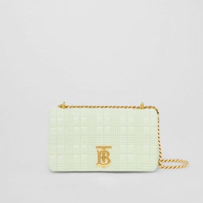BURBERRY Small Quilted Lambskin Lola Bag in Pistachio ~ luxe light green leather bags ~ women’s designer gold chain shoulder strap handbags