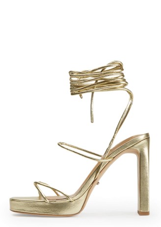 TONY BIANCO Deon Gold Nappa Metallic 11.5cm Heels – strappy metallic going out platforms – ankle tie evening shoes – glamorous party sandals – women’s on-trend occasion footwear - flipped