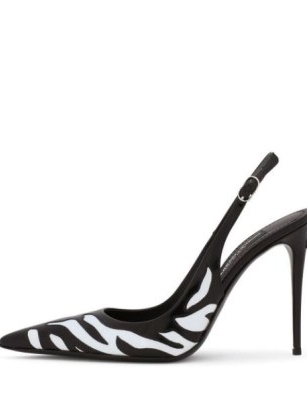Dolce & Gabbana zebra-print slingback pumps in black/white – monochrome animal print slingback courts – black and white leather stiletto heel slingbacks – women’s designer court shoes – FARFETCH
