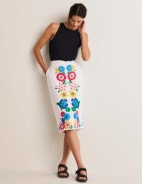 Boden Embroidered Linen Pencil Skirt White, Embroidered | women’s floral skirts