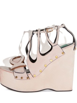 Emilio Pucci strap-detail platform-wedge sandals in beige / women’s designer chunky platforms / high heeled studded wedges / farfetch / cute front fish cut out - flipped