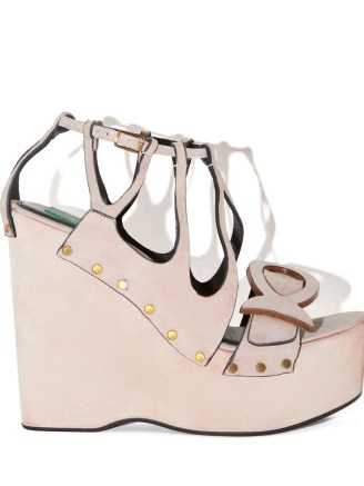 Emilio Pucci strap-detail platform-wedge sandals in beige / women’s designer chunky platforms / high heeled studded wedges / farfetch / cute front fish cut out