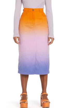 gorman NEW HORIZONS SKIRT in Lilac | women’s multicoloured ombre effect skirts | womens BCI cotton twill fabric fashion - flipped